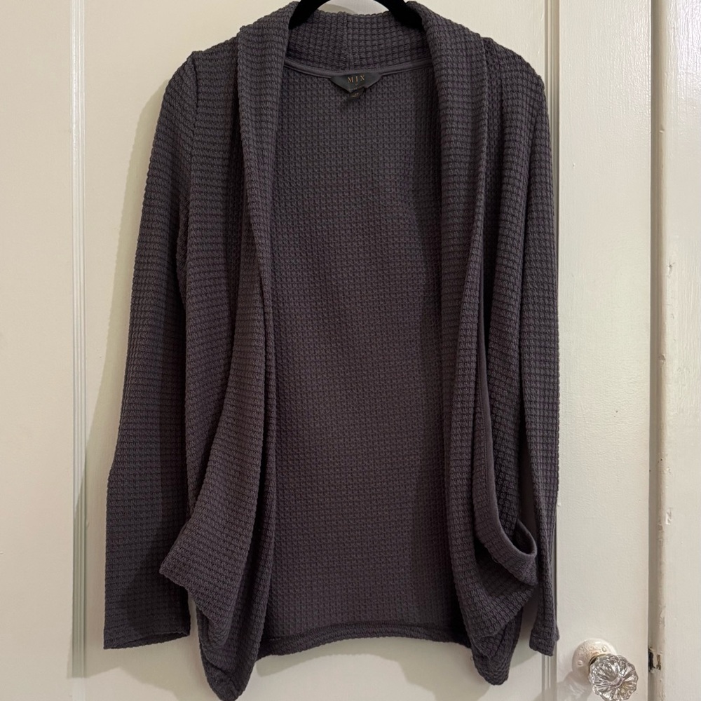 Mix by 41 Hawthorn Gray Blue Waffle Knit Cardigan